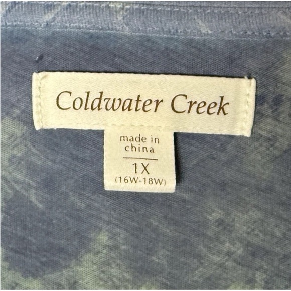 Coldwater Creek Top Plus Size 1X Blouse Short Sleeves Floral Blue Green Casual - Picture 5 of 7